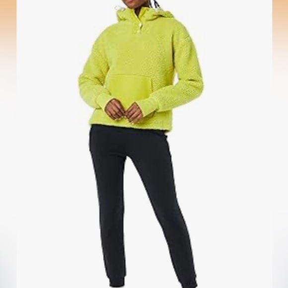 Amazon Essentials Womens Bright Green Teddy Fleece Quarter Button Hoodie Sweater - Picture 6 of 6